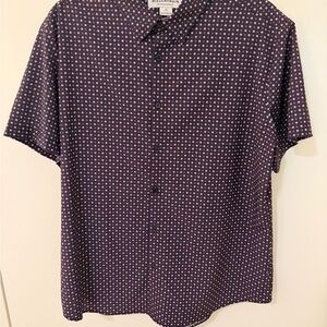 Mizzen+Main Navy and White Patterned Casual Shirt - Medium